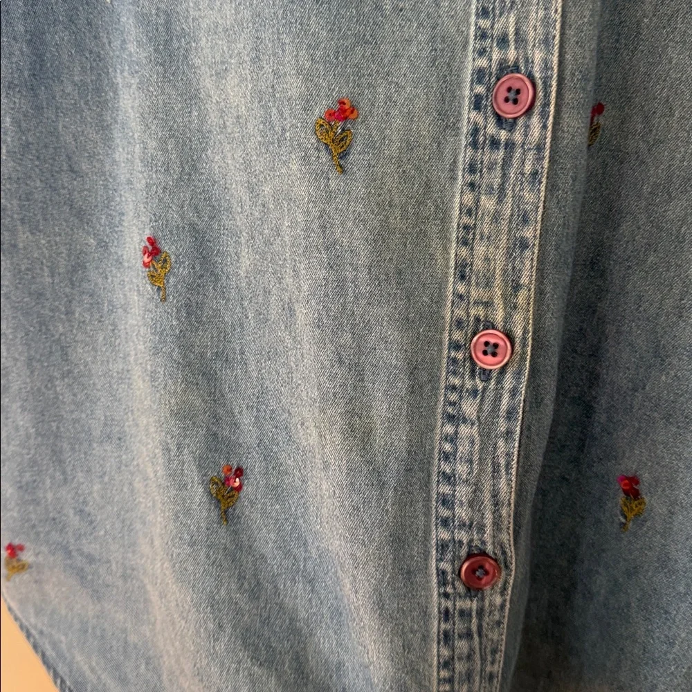 Vintage Lemon Grass Denim Short-Sleeve Shirt Embroidered florals XL - Picture 5 of 6